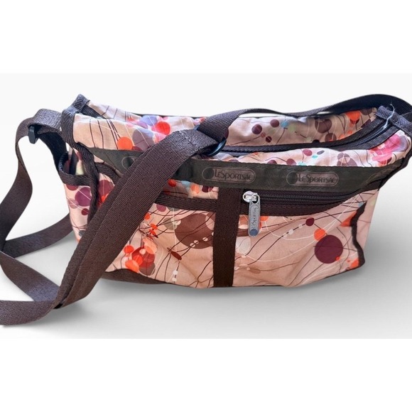 Lesportsac Handbags - Vintage LeSportsac Crossbody Bag Tan Floral Print Adjustable Strap Medium Size